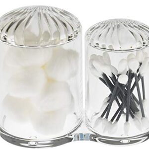 Home-X Clear Acrylic Cotton Ball and Swab Holder Set, 2 Attached Jars with Seashell Lids for Bathroom Storage, 6" L x 3 ¼ " W x 4 ¾ " H, Clear