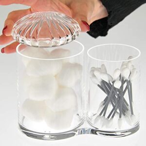 Home-X Clear Acrylic Cotton Ball and Swab Holder Set, 2 Attached Jars with Seashell Lids for Bathroom Storage, 6" L x 3 ¼ " W x 4 ¾ " H, Clear