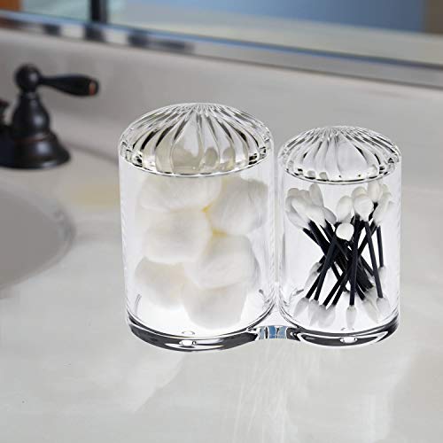 Home-X Clear Acrylic Cotton Ball and Swab Holder Set, 2 Attached Jars with Seashell Lids for Bathroom Storage, 6" L x 3 ¼ " W x 4 ¾ " H, Clear