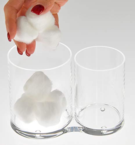 Home-X Clear Acrylic Cotton Ball and Swab Holder Set, 2 Attached Jars with Seashell Lids for Bathroom Storage, 6" L x 3 ¼ " W x 4 ¾ " H, Clear