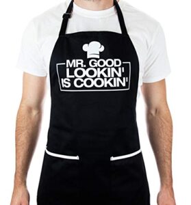 funny apron for men - mr. good looking is cooking - bbq grill apron for a husband, dad, boyfriend or any friend that cooks like a master chef by aller home and kitchen (mr. good looking is cooking)