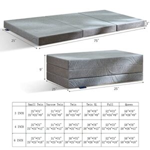 IYEE NATURE Tri Folding Mattress, 6 inch Queen Size Folding Memory Form Mattress Topper with Washable Cover, Fodable Mattress for Camping, Guest, Yoga - 78"x 58"x 6"