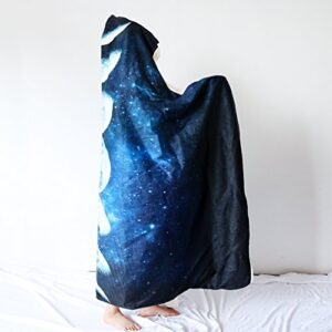 Sleepwish Moon Hooded Blanket Lunar Eclipse Celestial Blanket Dark Blue Galaxy Blanket with Hood Sherpa Fleece Blankets (Adults 60"x 80")