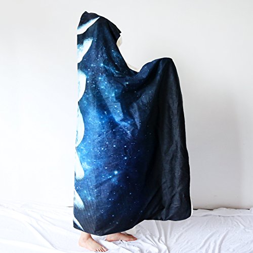 Sleepwish Moon Hooded Blanket Lunar Eclipse Celestial Blanket Dark Blue Galaxy Blanket with Hood Sherpa Fleece Blankets (Adults 60"x 80")