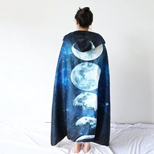 Sleepwish Moon Hooded Blanket Lunar Eclipse Celestial Blanket Dark Blue Galaxy Blanket with Hood Sherpa Fleece Blankets (Adults 60"x 80")