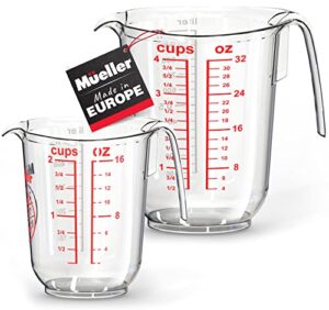 mueller international clear measuring cup set – two piece set 4 cups/30 oz & 2 cups/16 oz, liquid and dry measuring cups, shutter-proof, european made