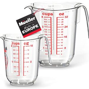 Mueller International Clear Measuring Cup Set – Two Piece Set 4 Cups/30 oz & 2 Cups/16 oz, Liquid and Dry Measuring Cups, Shutter-proof, European Made