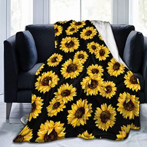 yellow sunflower blanket black yellow throw blanket yellow sunflowers printed fleece blanket luxury soft lightweight blanket for bedroom couch sofa (50"x60")