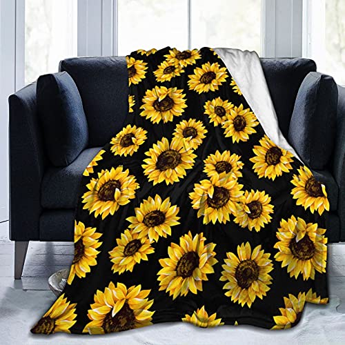 Yellow Sunflower Blanket Black Yellow Throw Blanket Yellow Sunflowers Printed Fleece Blanket Luxury Soft Lightweight Blanket for Bedroom Couch Sofa (50"x60")