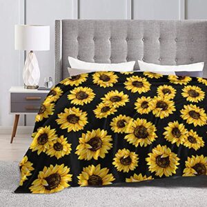 Yellow Sunflower Blanket Black Yellow Throw Blanket Yellow Sunflowers Printed Fleece Blanket Luxury Soft Lightweight Blanket for Bedroom Couch Sofa (50"x60")