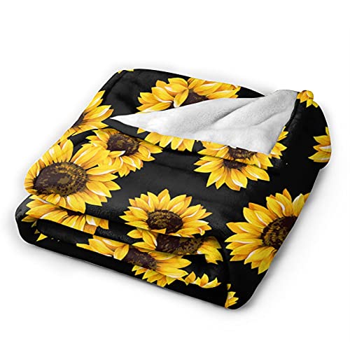 Yellow Sunflower Blanket Black Yellow Throw Blanket Yellow Sunflowers Printed Fleece Blanket Luxury Soft Lightweight Blanket for Bedroom Couch Sofa (50"x60")