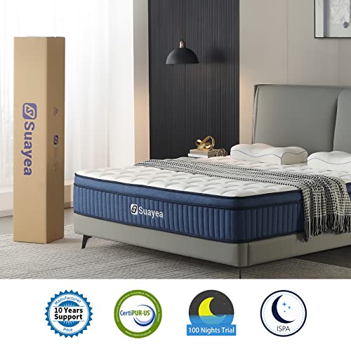 SUAYEA King Mattress, King Size Mattress in a Box, 12 Inch Hybrid Mattress King Size, Ultimate Motion Isolation with Gel Memory Foam and Pocket Spring, Medium Firm Mattress, Edge Support, CertiPUR-US