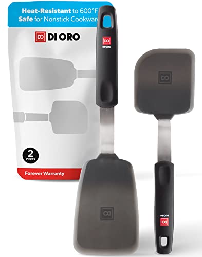 DI ORO Silicone Turner Spatula Set - Kitchen Spatulas for Nonstick Cookware - 600°F Heat-Resistant BPA Free Egg Spatula & Small Cookie Turners – Non Stick Flippers for Cooking - Dishwasher Safe