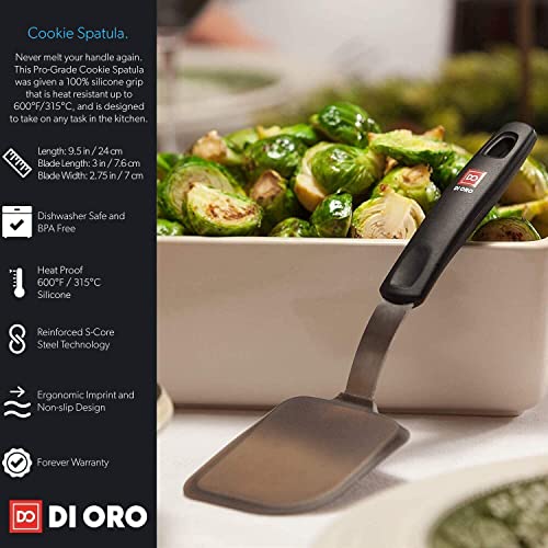 DI ORO Silicone Turner Spatula Set - Kitchen Spatulas for Nonstick Cookware - 600°F Heat-Resistant BPA Free Egg Spatula & Small Cookie Turners – Non Stick Flippers for Cooking - Dishwasher Safe