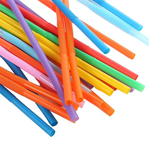 Colorful Extra Long Flexible Bendy Party Disposabl Drinking Straws, 100 Pieces