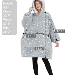 Wearable Blanket Hoodie Oversized Sherpa Blanket SweatshirtFlannel Blanket with Large Pocket Gift for Women Glow in the Dark Cute Star