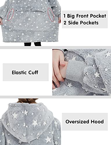 Wearable Blanket Hoodie Oversized Sherpa Blanket SweatshirtFlannel Blanket with Large Pocket Gift for Women Glow in the Dark Cute Star