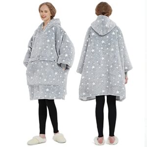 Wearable Blanket Hoodie Oversized Sherpa Blanket SweatshirtFlannel Blanket with Large Pocket Gift for Women Glow in the Dark Cute Star