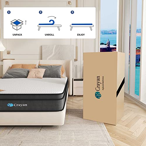 Crayan Queen Mattress, Memory Foam Mattress Queen Size, 10 Inch Hybrid Mattress in a Box with Individual Pocket Spring for Motion Isolation & Silent Sleep, CertiPUR-US, 100 Nights Trial