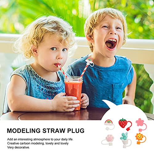 ABOOFAN 6pcs Silicone Straw Tip Cover Reusable Drinking Straw Tips Lids Dust Proof Straw Plugs Cartoon Drinking Dust Cap for Home Kitchen Party Accessories Assorted