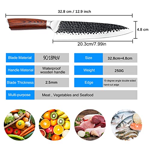 8 inch Japanese Chef Knife,Pro Ultra Sharp Kitchen Knife High Carbon Steel Chef's Knives Durable Sharp Cooking Knife For Meat, Vegetables, fruits and seafood, Ergonomic Handle for Home/Restaurant