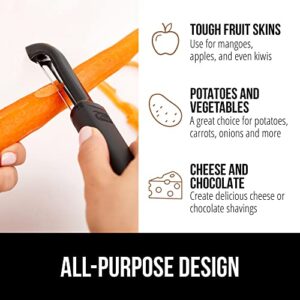 Gorilla Grip Swivel Vegetable Peeler and Pizza Cutter Wheel, Peeler is Dishwasher Safe,Pizza Cutter is Rust Resistant, Both in Black Color, 2 Item Bundle