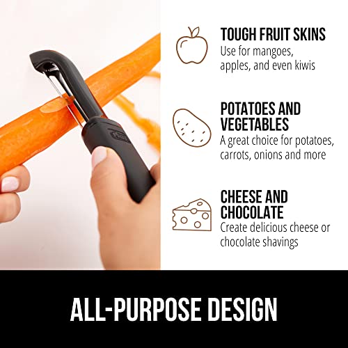 Gorilla Grip Swivel Vegetable Peeler and Pizza Cutter Wheel, Peeler is Dishwasher Safe,Pizza Cutter is Rust Resistant, Both in Black Color, 2 Item Bundle