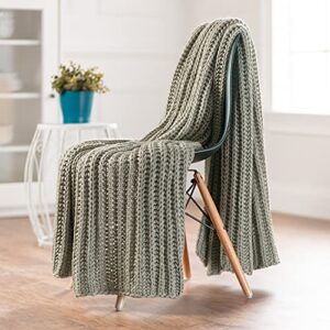 Chanasya Chunky Knit Fluffy Sage Green Throw Blanket - Contemporary Textured Super Soft Warm Cozy Plush Lightweight Acrylic Knitted Blanket for Couch Bed Sofa Chair Cover Living Bed Room - Sage