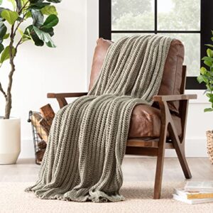 Chanasya Chunky Knit Fluffy Sage Green Throw Blanket - Contemporary Textured Super Soft Warm Cozy Plush Lightweight Acrylic Knitted Blanket for Couch Bed Sofa Chair Cover Living Bed Room - Sage