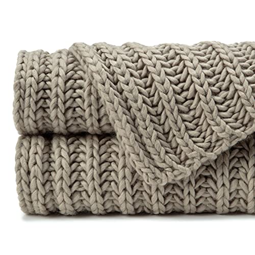 Chanasya Chunky Knit Fluffy Sage Green Throw Blanket - Contemporary Textured Super Soft Warm Cozy Plush Lightweight Acrylic Knitted Blanket for Couch Bed Sofa Chair Cover Living Bed Room - Sage