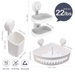 Bathroom & Kitchen Suction Cup Storage Basket Set Pack of 3 Wall Mounted Organizer for Toothbrush, Shampoo, Soap, Shower Caddy Drill-Free with Vacuum Suction Cup for Kitchen & Bathroom