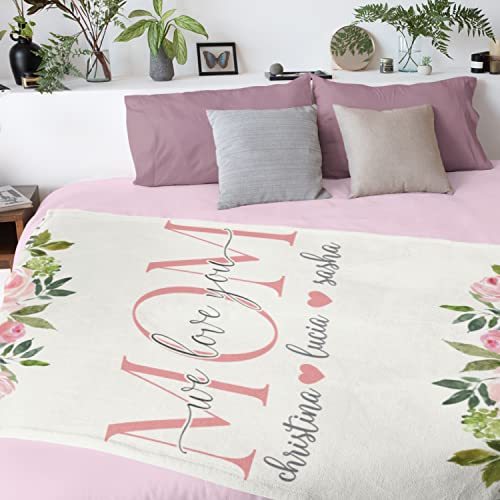 Lily's Atelier Personalized Mom Blanket with Names - 9 Floral Designs, 40 X 60 - Mom We Love You Custom Throw Blanket - Gifts for Mom from Daughter, Son, Birthday Gifts for Mom, Grandma