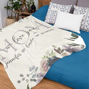 Lily's Atelier Personalized Mom Blanket with Names - 9 Floral Designs, 40 X 60 - Mom We Love You Custom Throw Blanket - Gifts for Mom from Daughter, Son, Birthday Gifts for Mom, Grandma