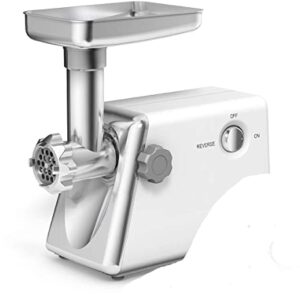 Meat Grinder attachments with feed tray, chute, and blade, Silver, 15x7