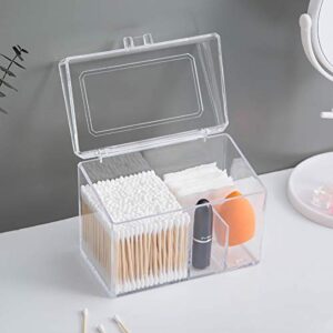 Cotton Ball and Swab Holder Organizer with Lid, Acrylic Square Cotton Pad Container Bathroom Vanity Countertop Canister Jar for Q-Tips, Make Up Pads, Cosmetics, Bath Salts (Gray, 4 Partitions )