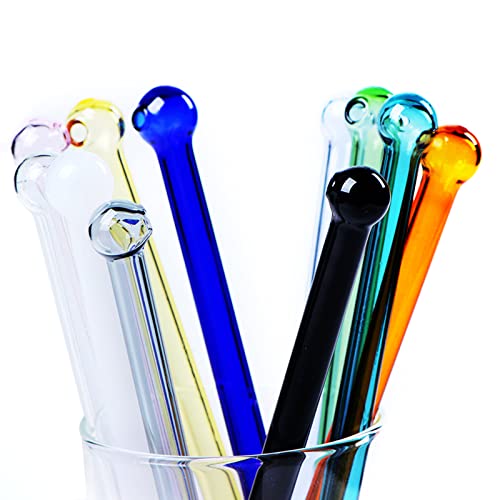 9 Pcs Reusable Glass Straws 7.9in X 8mm Glass Straws With Design for Smoothies, Milkshakes, Juices, Teas