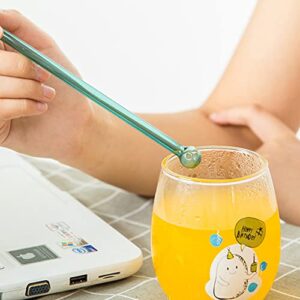 9 Pcs Reusable Glass Straws 7.9in X 8mm Glass Straws With Design for Smoothies, Milkshakes, Juices, Teas