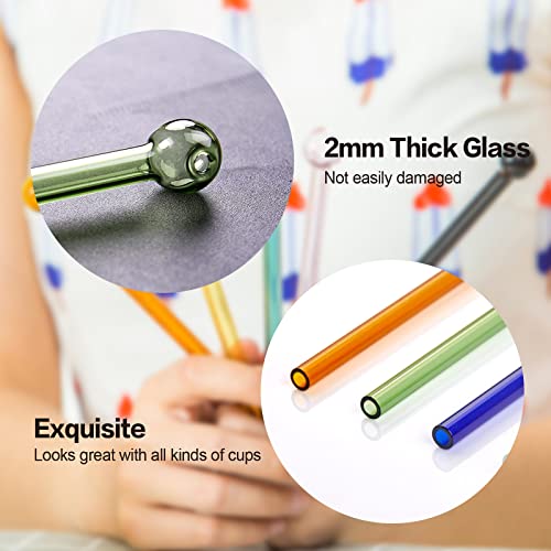 9 Pcs Reusable Glass Straws 7.9in X 8mm Glass Straws With Design for Smoothies, Milkshakes, Juices, Teas