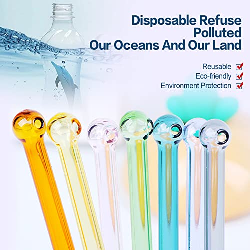 9 Pcs Reusable Glass Straws 7.9in X 8mm Glass Straws With Design for Smoothies, Milkshakes, Juices, Teas