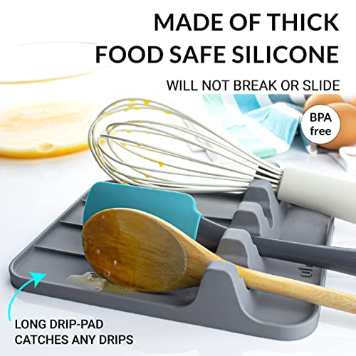 UHMER Silicone Utensil Rest with Drip Pad, Large Spoon Rest for Stove Top, Kitchen Spoon Holder for Multiple Utensils, BPA-Free & Heat Resistant Spatula Holder (Dark Gray)