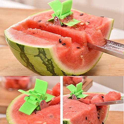 Watermelon slicer cutter Windmill Auto Stainless Steel Melon Cuber Knife Corer Fruit Vegetable Tools Kitchen Gadgets (Green)