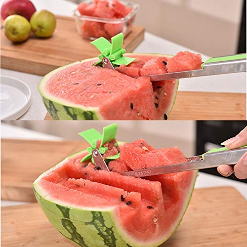 Watermelon slicer cutter Windmill Auto Stainless Steel Melon Cuber Knife Corer Fruit Vegetable Tools Kitchen Gadgets (Green)