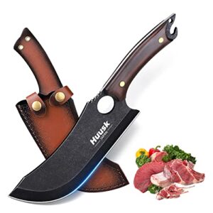 huusk japan knife, hand forged meat cleaver knives japanese cooking knife black butcher knife for meat cutting full tang kitchen knives cleaver knife for kitchen, camping thanksgiving christmas gifts