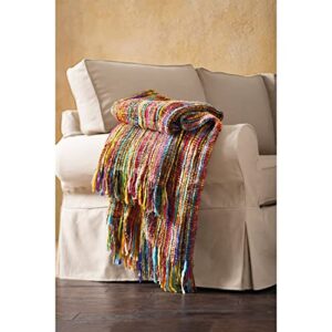 art & artifact boho throw blanket - colorful striped chunky knit blanket hippie room decor - 48" x 70" afghan