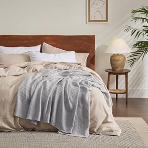 Bedsure 100% Cotton Blankets Queen Size for Bed - 405GSM Waffle Weave Blankets for Summer, Cozy and Warm, Grey Soft Lightweight Woven Blankets for All Seasons, 90x90 inches