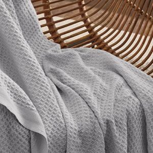 Bedsure 100% Cotton Blankets Queen Size for Bed - 405GSM Waffle Weave Blankets for Summer, Cozy and Warm, Grey Soft Lightweight Woven Blankets for All Seasons, 90x90 inches