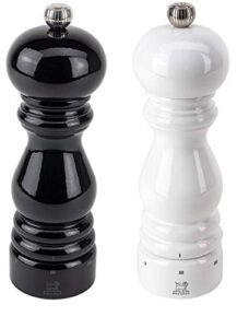 peugeot paris u'select lacquer salt and pepper mill set 7", black and white