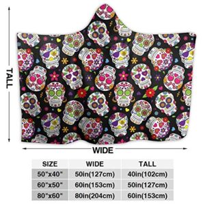 JASMODER Sugar Skull Hoodie Blanket Wearable Throw Blankets for Couch Blanket Hooded for Baby Kids Men Women