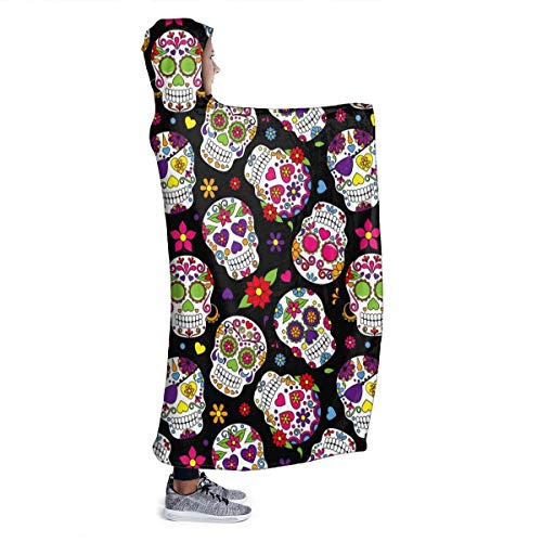 JASMODER Sugar Skull Hoodie Blanket Wearable Throw Blankets for Couch Blanket Hooded for Baby Kids Men Women