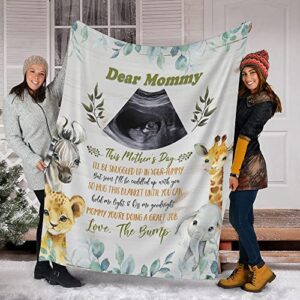 Personalized Ultrasound Photo Baby Blanket, Dear Mommy Safari Animals Blankets, Mothers Day Birthday Gifts For Mom, Mother, First Time Mom, Unique Gift For Wife From Husband, Custom Sonogram Picture